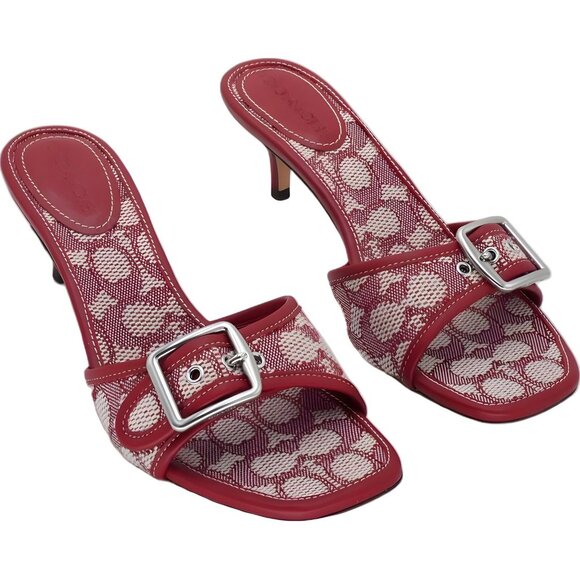 Coach Margot Kitten Heel Slide Sandals Ruby Signature Buckle US 9.5M EU 40 - Picture 4 of 6